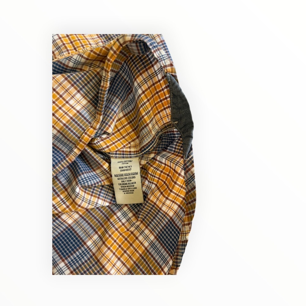 Bob Timberlake Mens 2XL Plaid Shirt 100% Cotton Blue Mustard Long Sleeve Button - Picture 6 of 12
